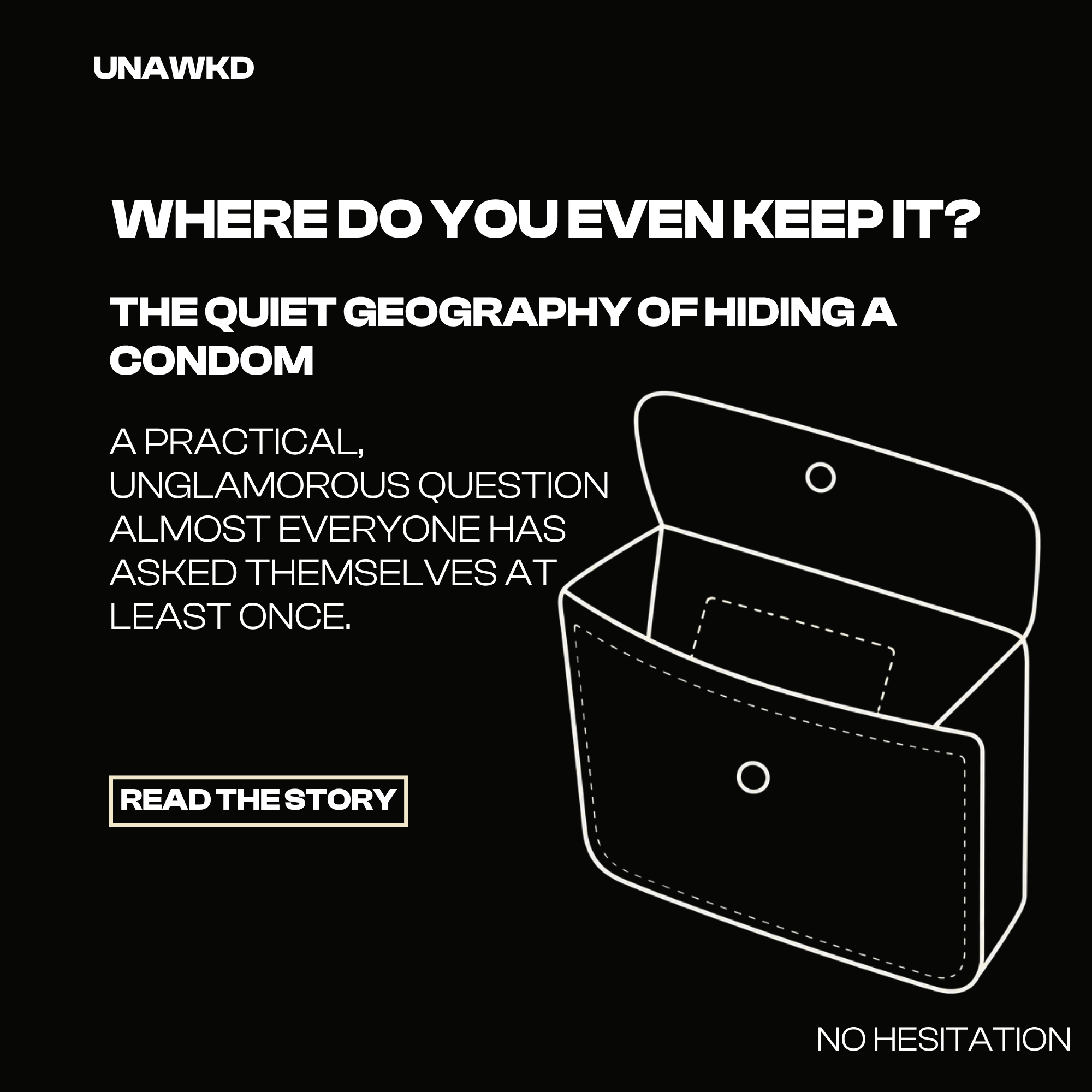 Minimalist illustration of an empty pocket representing where to keep condoms discreetly
